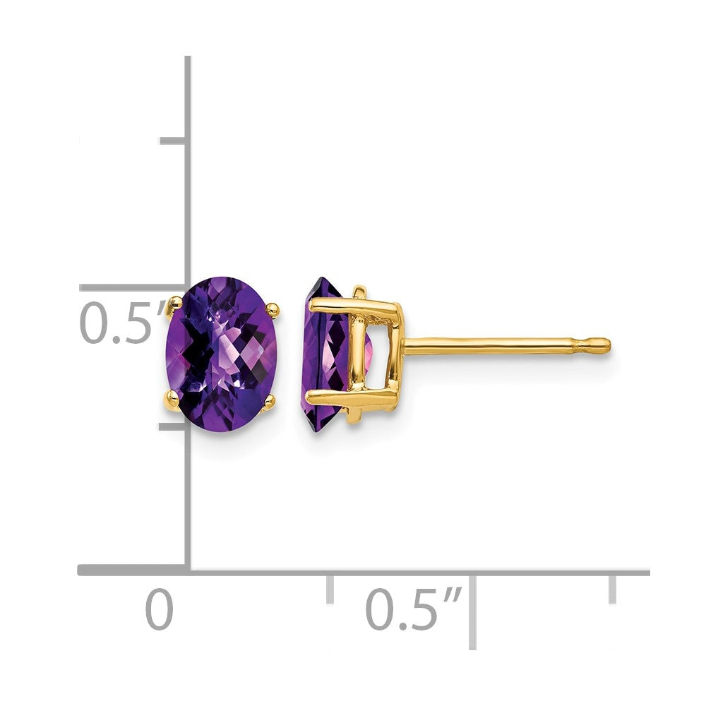 14k 7x5mm Oval Amethyst Checker Earrings