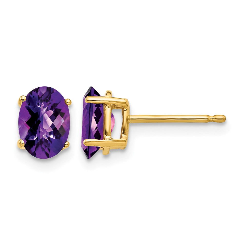 14k 7x5mm Oval Amethyst Checker Earrings