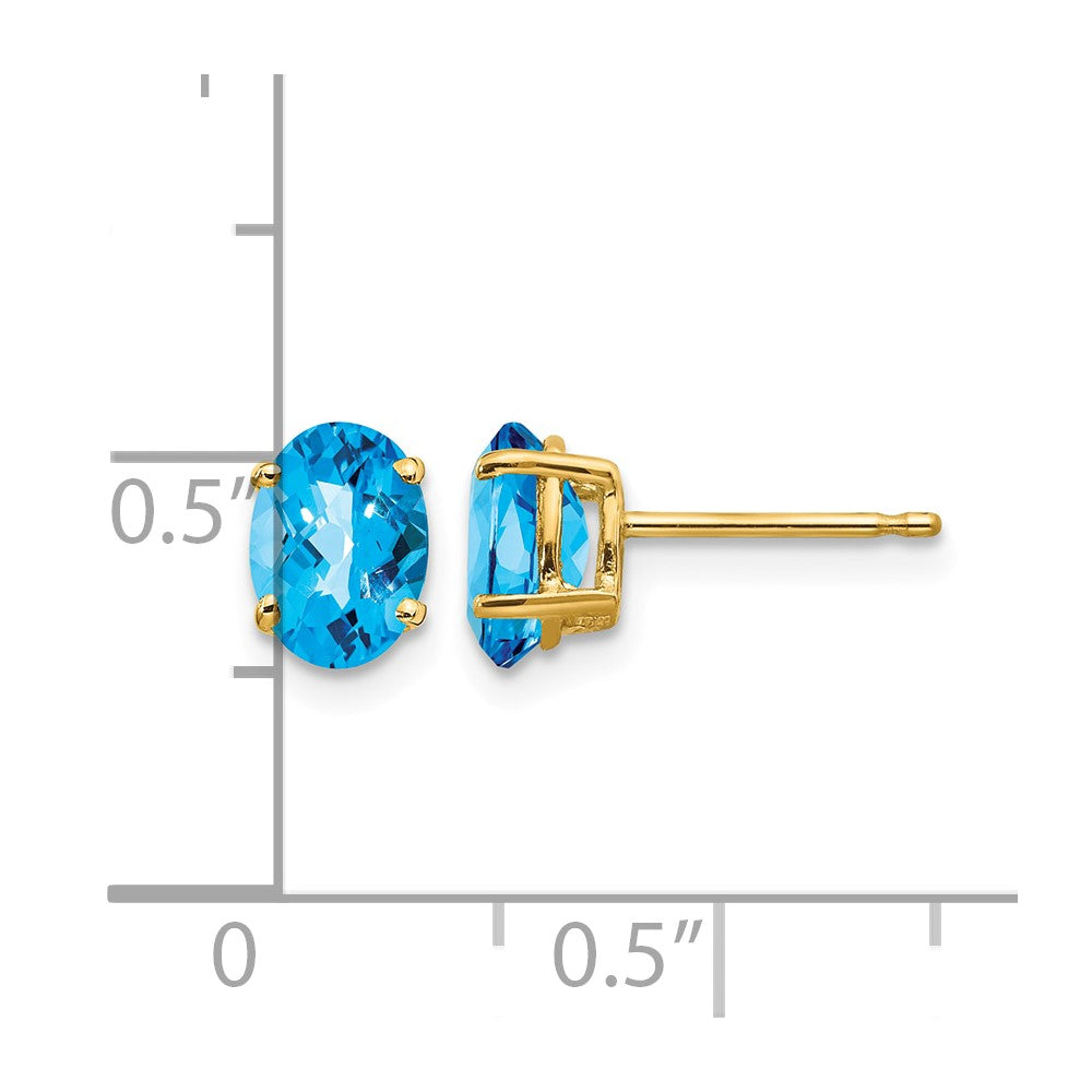 14k 7x5mm Oval Blue Topaz Checker Earrings