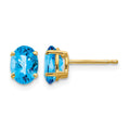 14k 7x5mm Oval Blue Topaz Checker Earrings