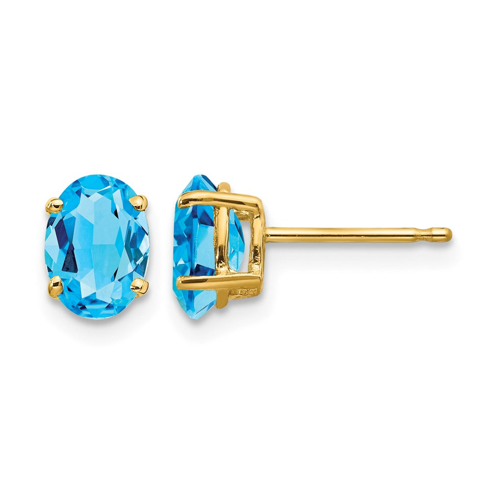 14k 7x5mm Oval Blue Topaz Earrings