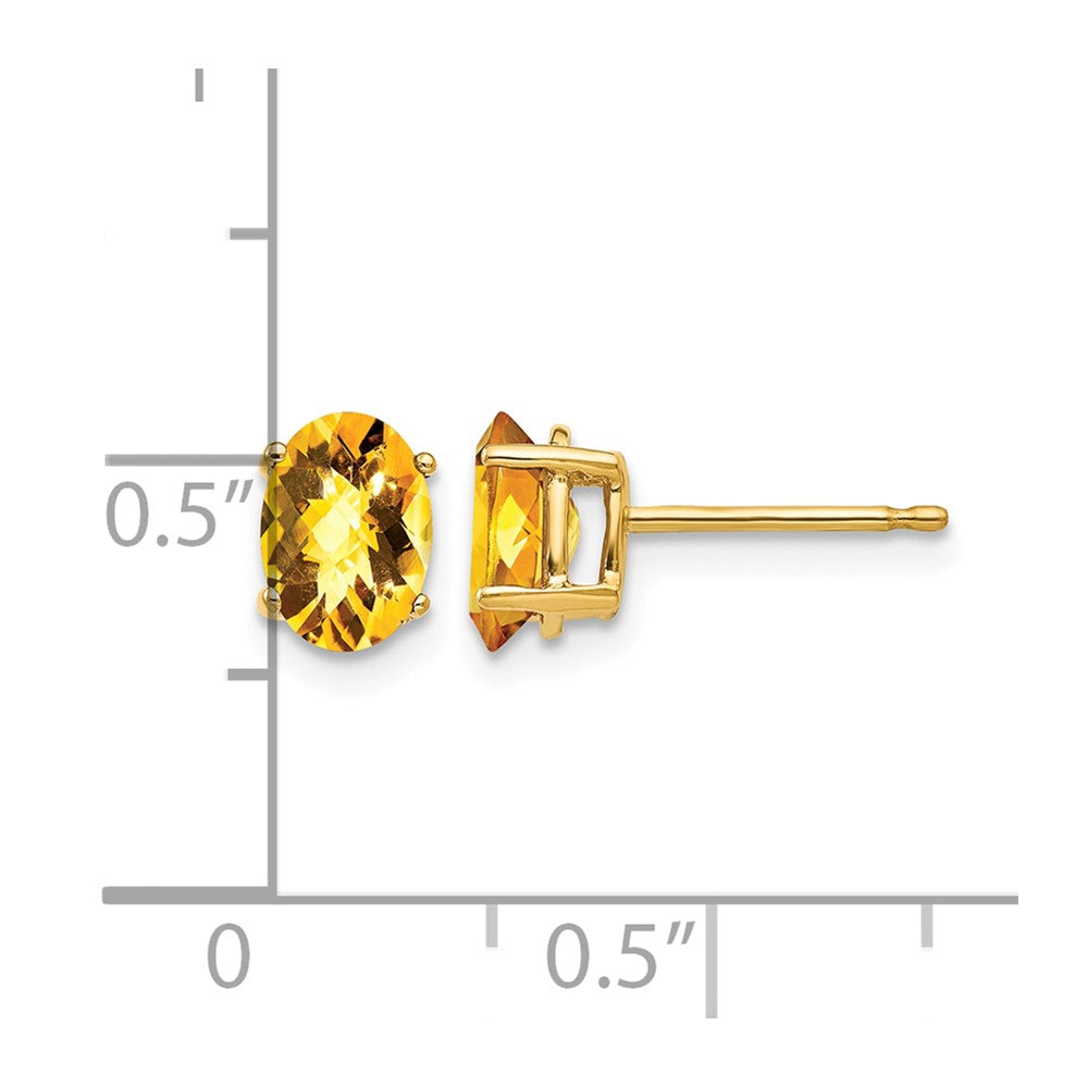 14k 7x5mm Oval Citrine Checker Earrings