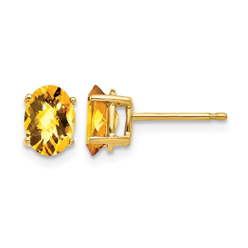14k 7x5mm Oval Citrine Checker Earrings