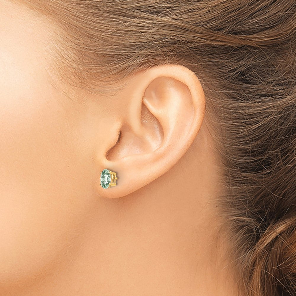 14k 7x5 Oval Checker-Cut Green Quartz Earrings