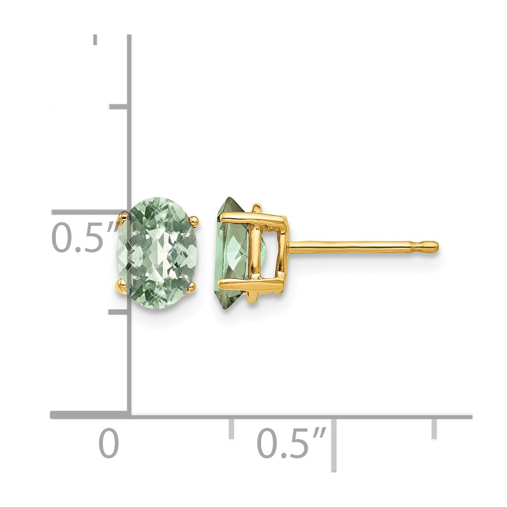 14k 7x5 Oval Checker-Cut Green Quartz Earrings
