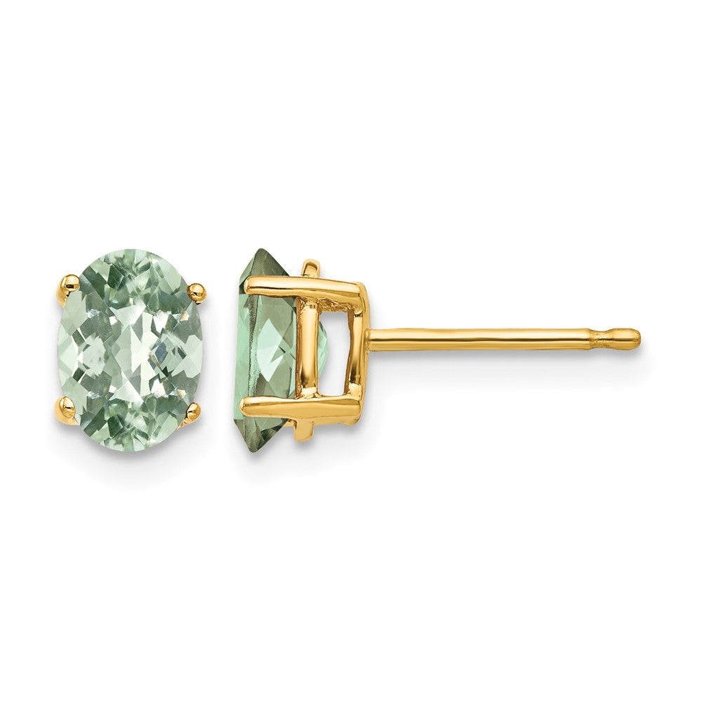 14k 7x5 Oval Checker-Cut Green Quartz Earrings
