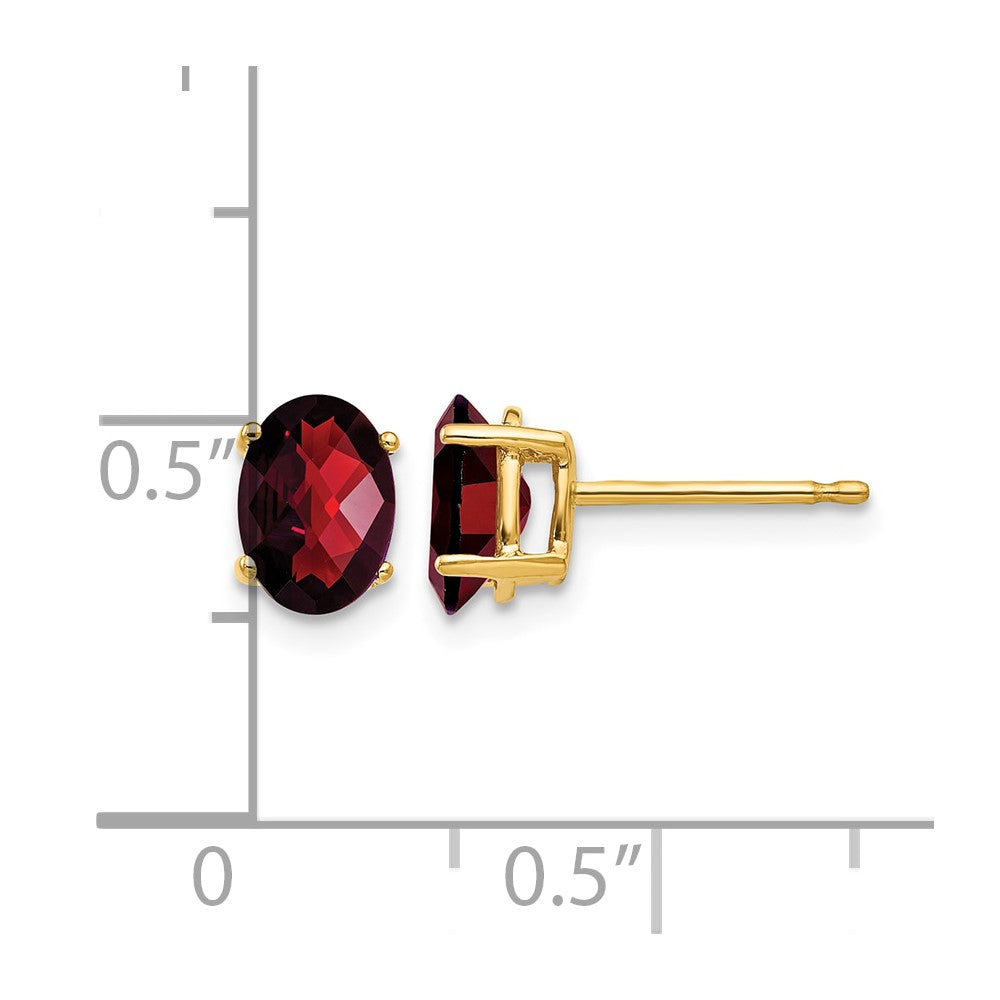 14k 7x5mm Oval Garnet Checker Earrings