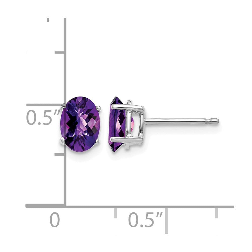 14k White Gold 7x5mm Oval Amethyst Checker Earrings
