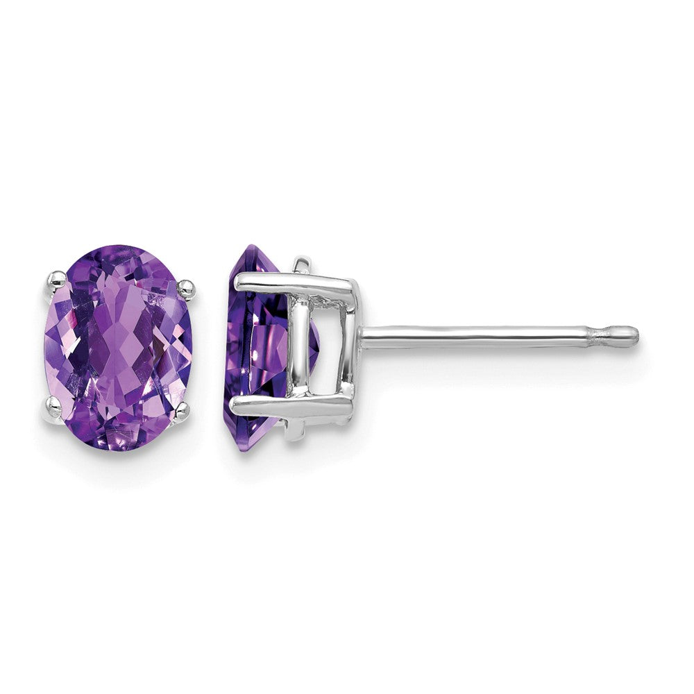 14k White Gold 7x5mm Oval Amethyst Earrings