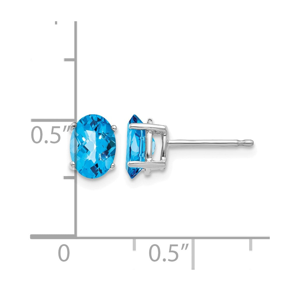 14k White Gold 7x5mm Oval Blue Topaz Checker Earrings