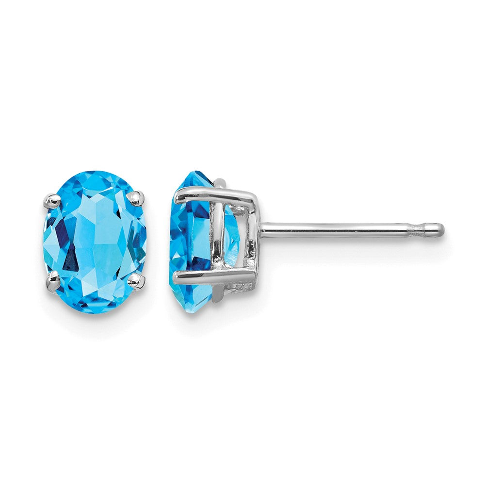 14k White Gold 7x5mm Oval Blue Topaz Earrings