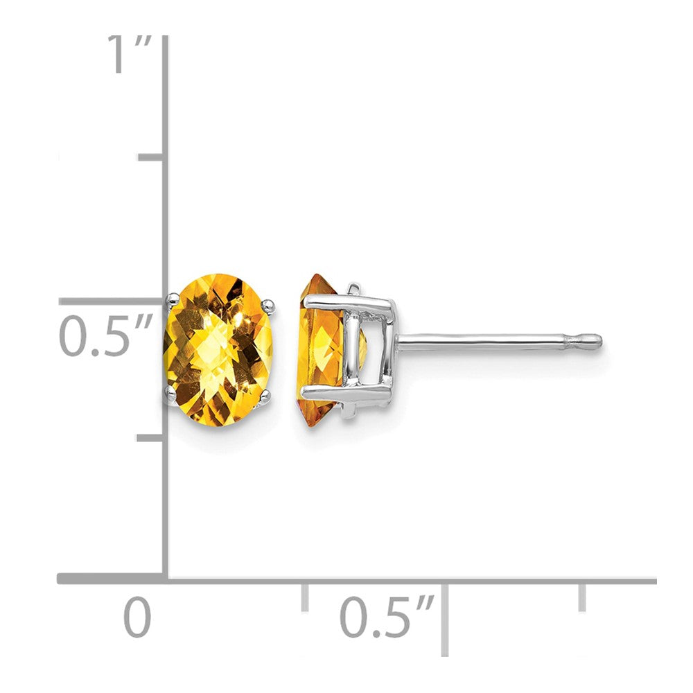 14k White Gold 7x5mm Oval Citrine Checker Earrings