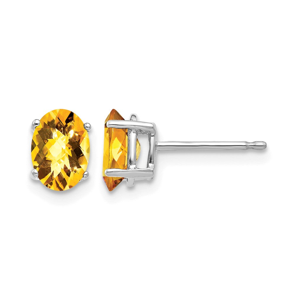 14k White Gold 7x5mm Oval Citrine Checker Earrings