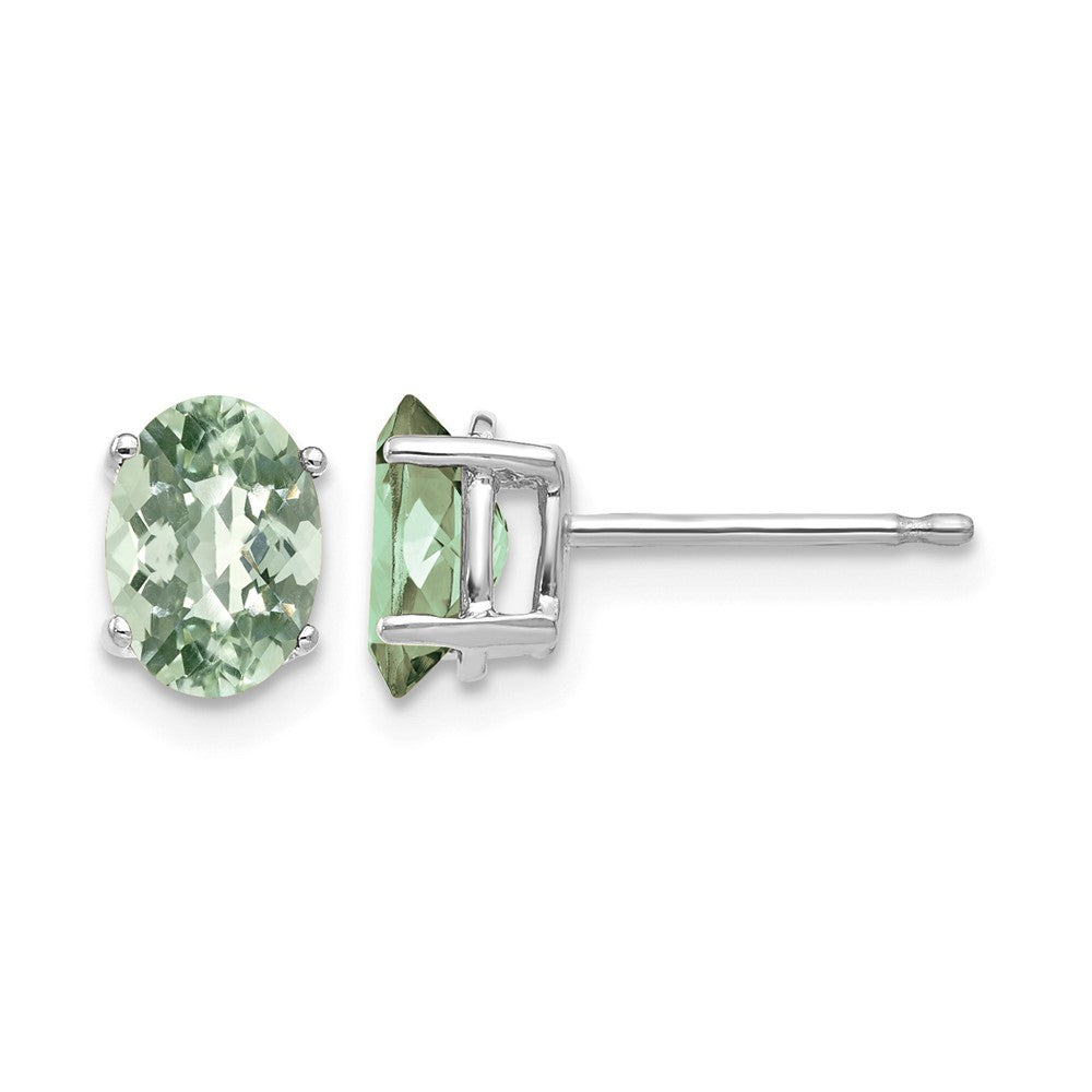 14kw 7x5 Oval Checker-Cut Green Quartz Earrings