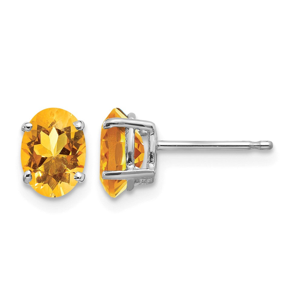 14k White Gold 7x5mm Oval Citrine Earrings
