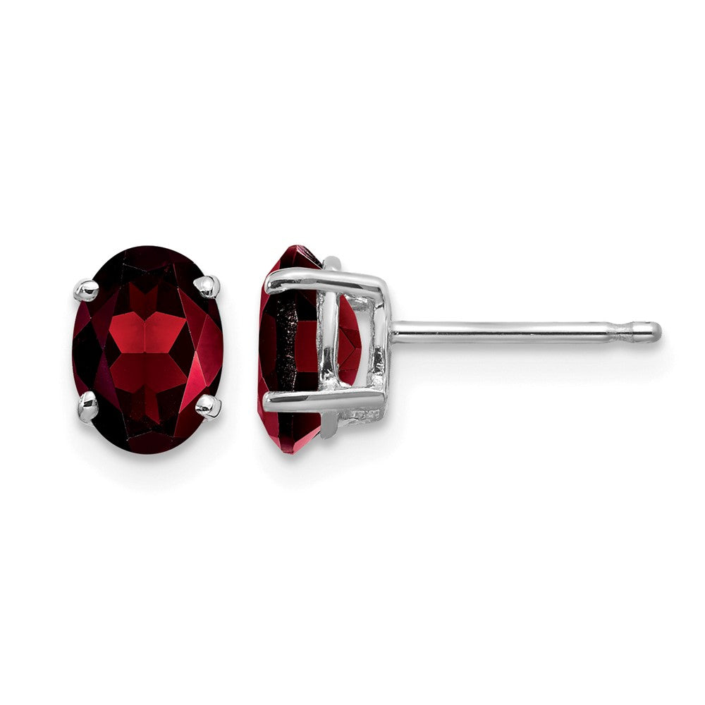 14k White Gold 7x5mm Oval Garnet Earrings