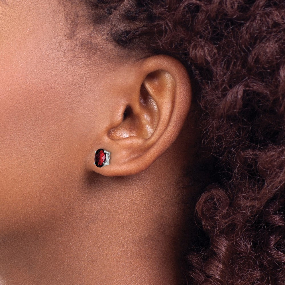 14k White Gold 7x5mm Oval Garnet Checker Earrings