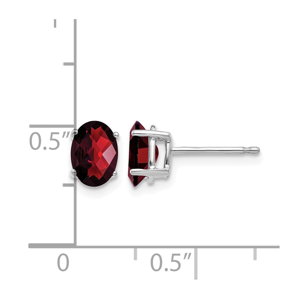 14k White Gold 7x5mm Oval Garnet Checker Earrings