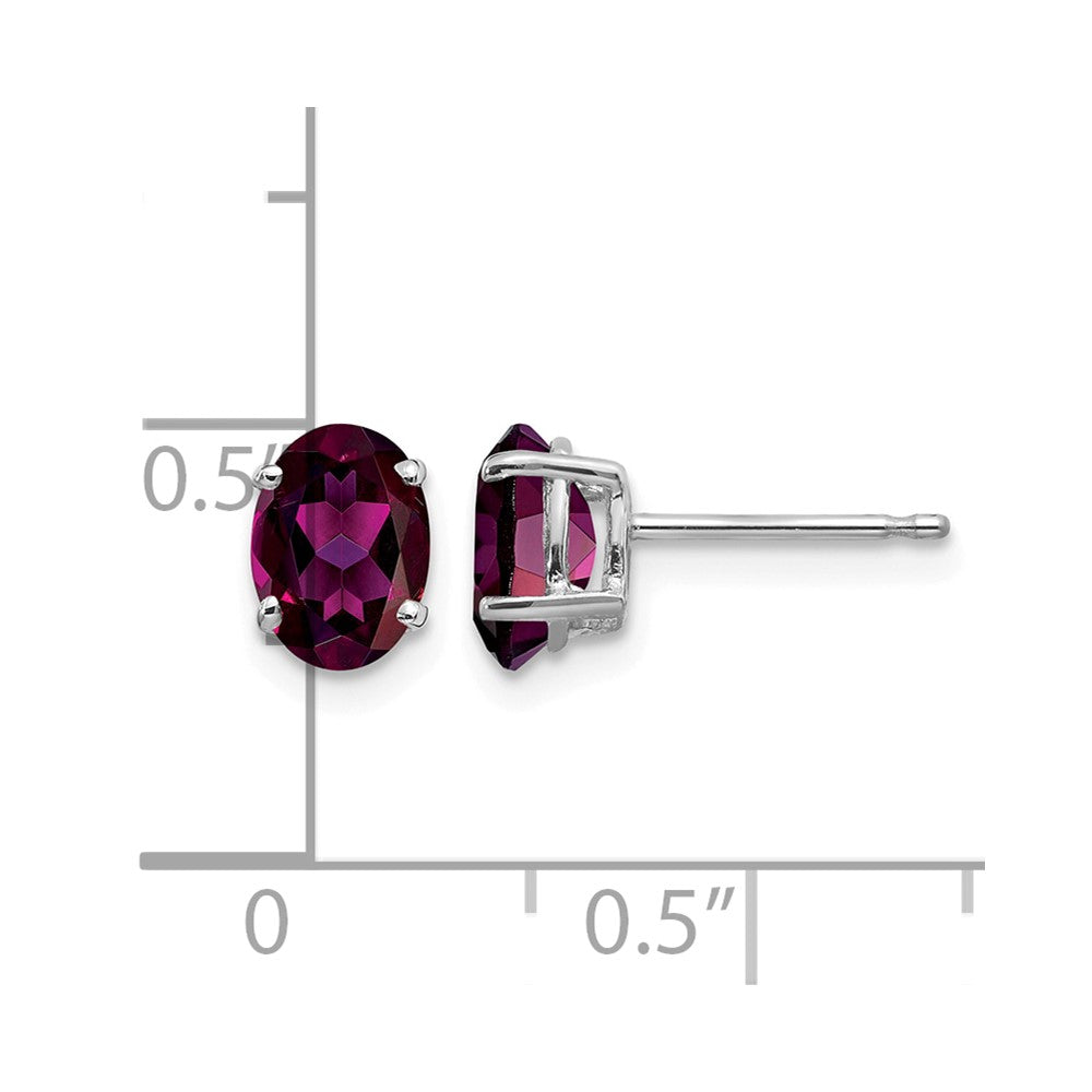 14k White Gold Rhodolite Garnet Oval Stud Earrings