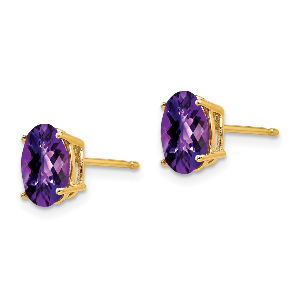 14k 8x6mm Oval Amethyst Checker Earrings