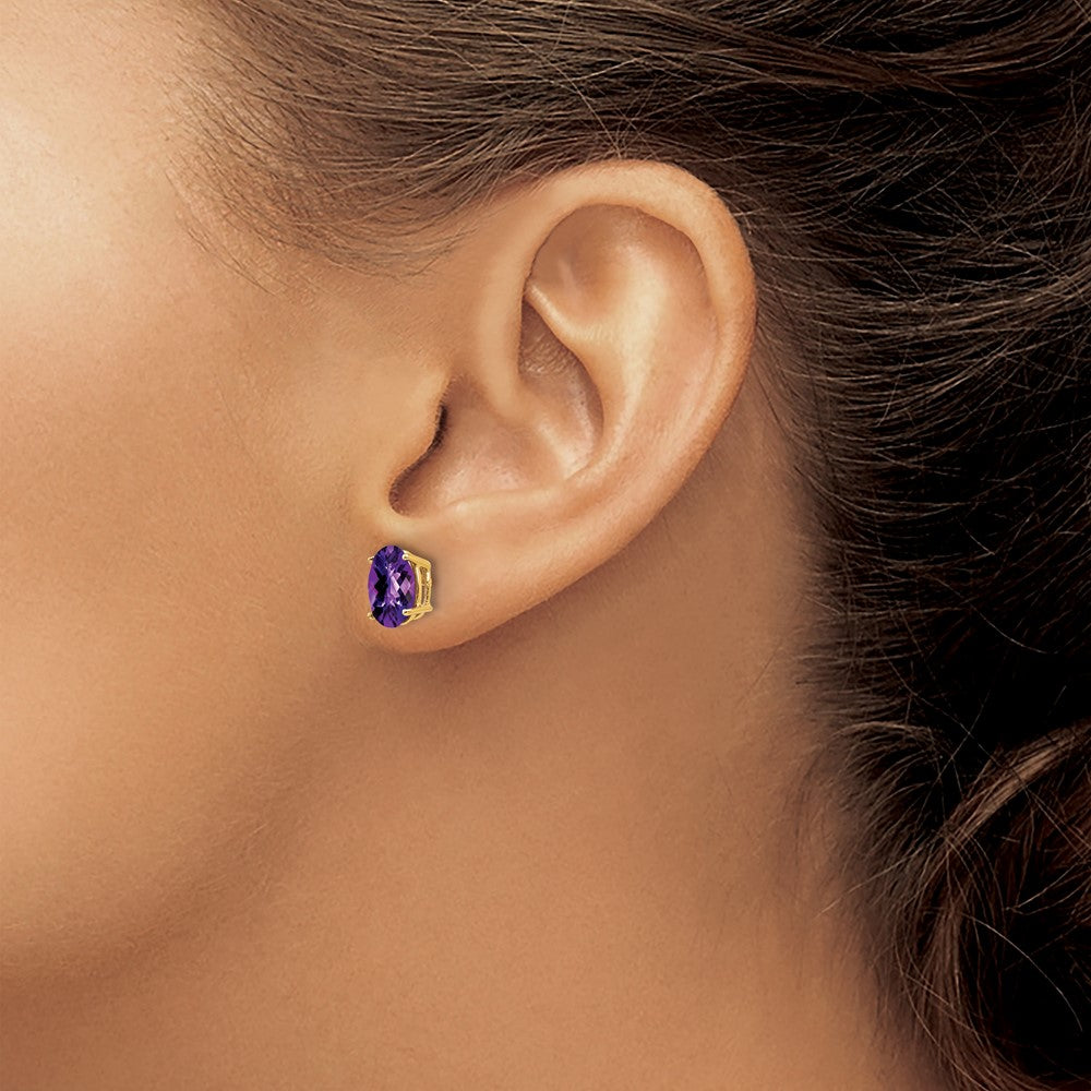 14k 8x6mm Oval Amethyst Checker Earrings