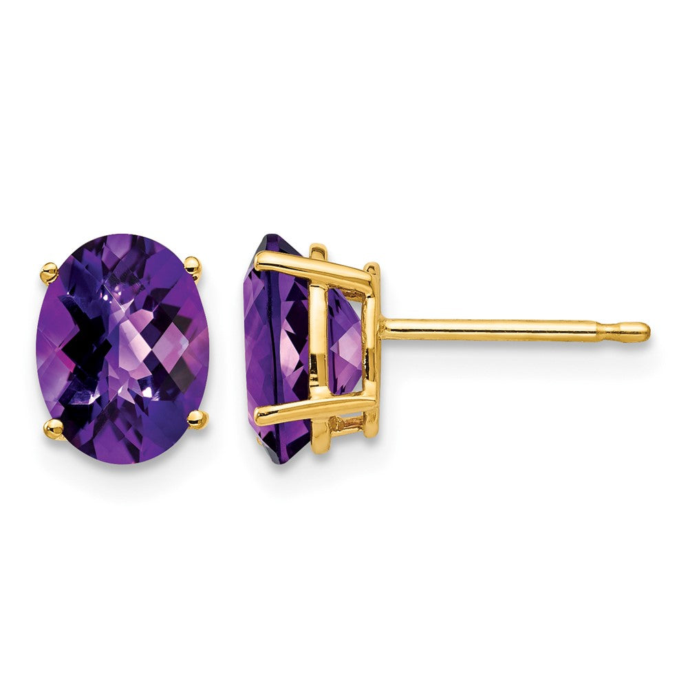14k 8x6mm Oval Amethyst Checker Earrings