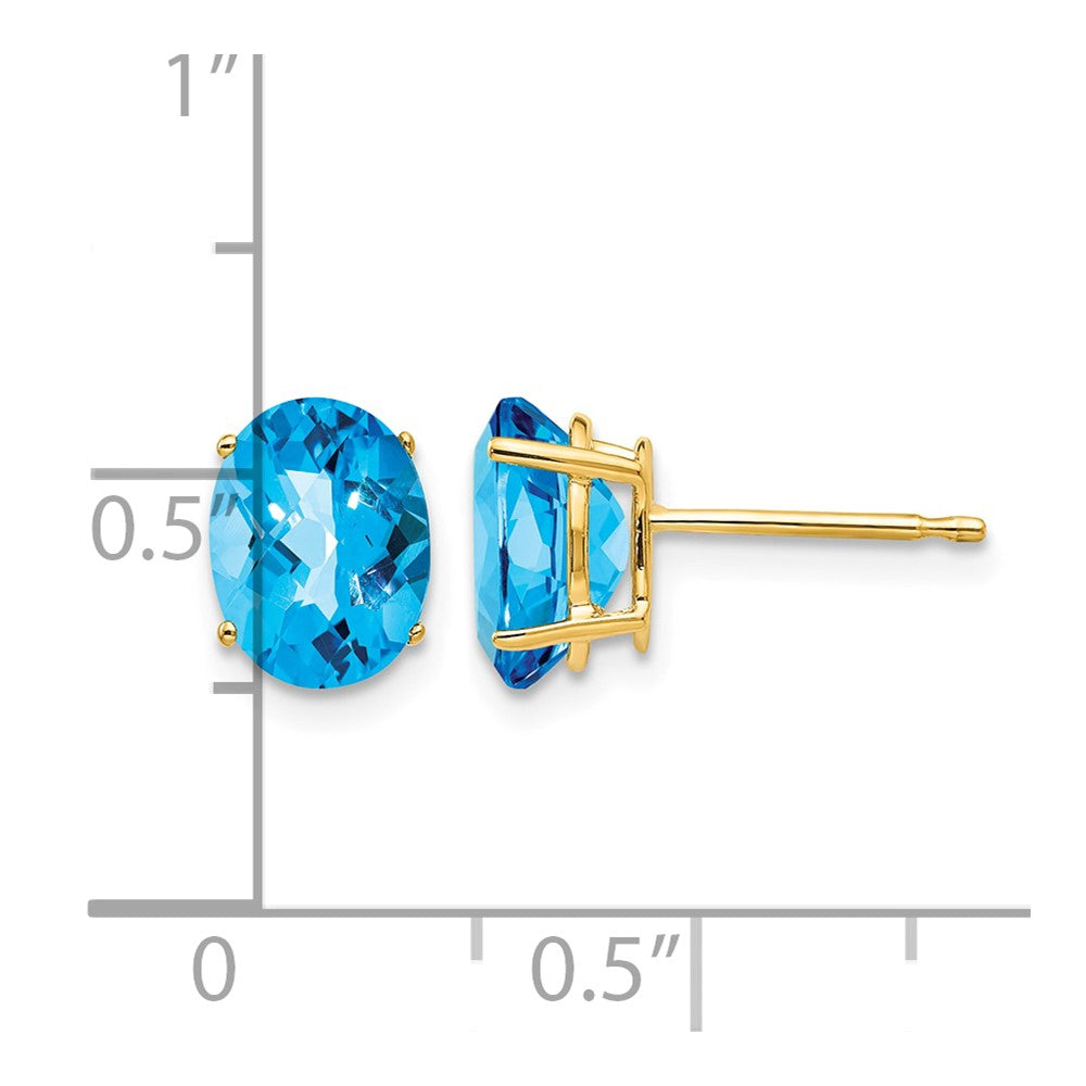 14k 8x6mm Oval Blue Topaz Checker Earrings