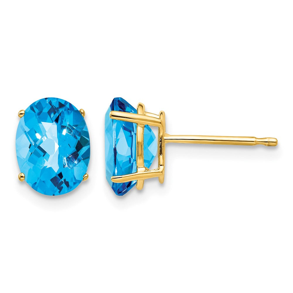 14k 8x6mm Oval Blue Topaz Checker Earrings