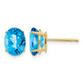 14k 8x6mm Oval Blue Topaz Checker Earrings