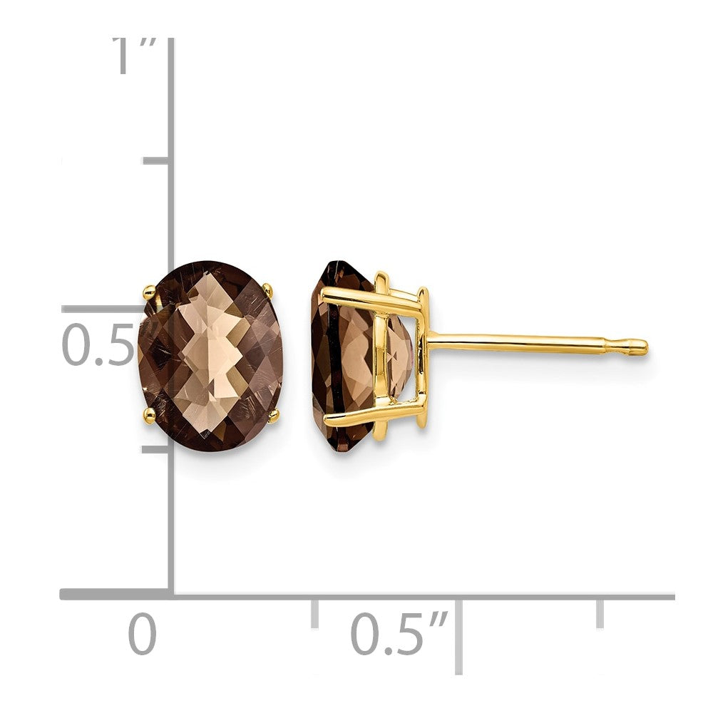 14k 8x6 Oval Checker-Cut Smoky Quartz Earrings