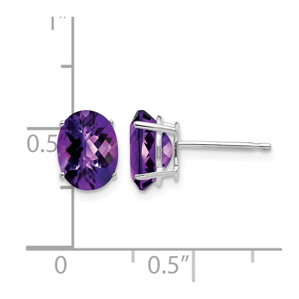 14k White Gold 8x6mm Oval Amethyst Checker Earrings