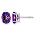 14k White Gold 8x6mm Oval Amethyst Checker Earrings