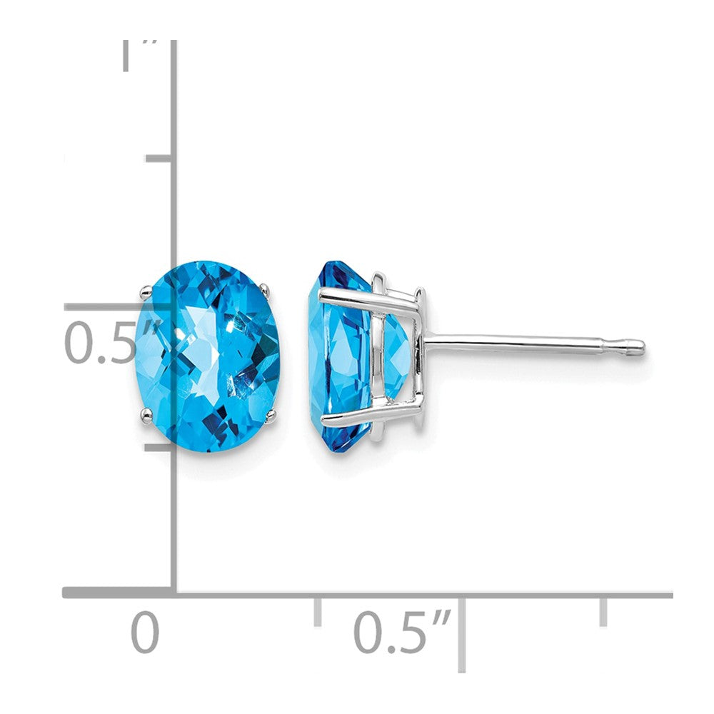 14k White Gold 8x6mm Oval Blue Topaz Checker Earrings