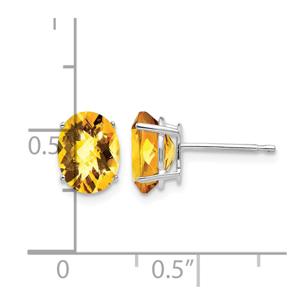 14k White Gold 8x6mm Oval Citrine Checker Earrings