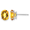 14k White Gold 8x6mm Oval Citrine Checker Earrings
