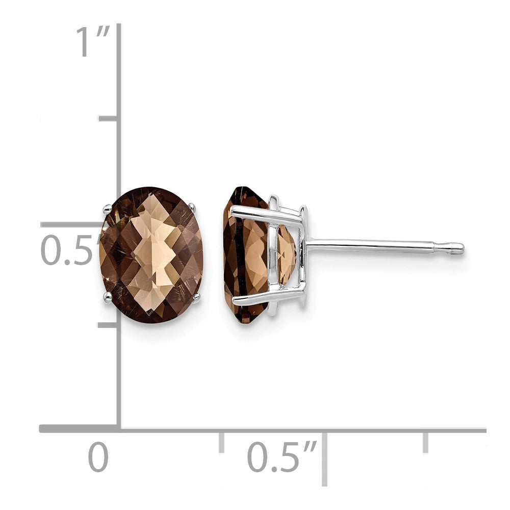 14kw 8x6 Oval Checker-Cut Smoky Quartz Earrings