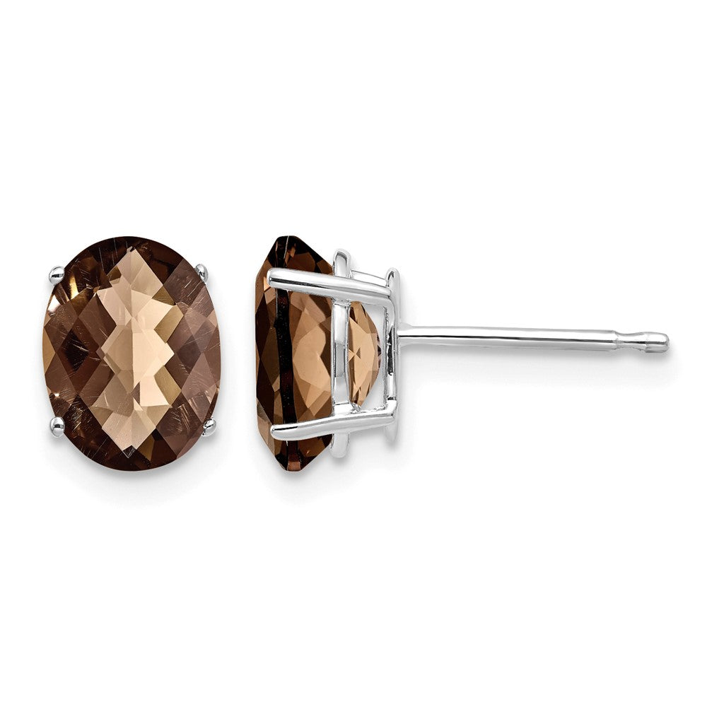 14kw 8x6 Oval Checker-Cut Smoky Quartz Earrings
