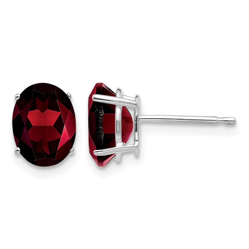14k White Gold 8x6mm Oval Garnet Earrings