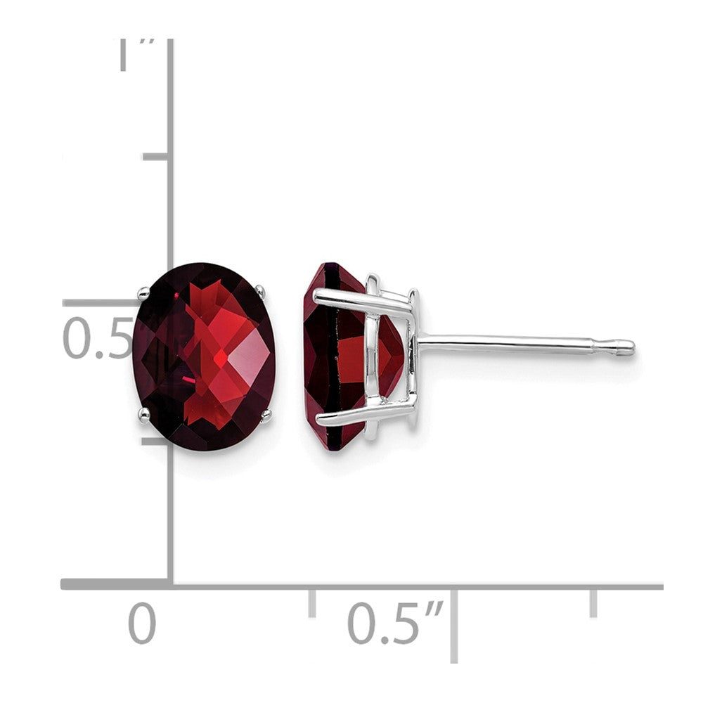 14k White Gold 8x6mm Oval Garnet Checker Earrings