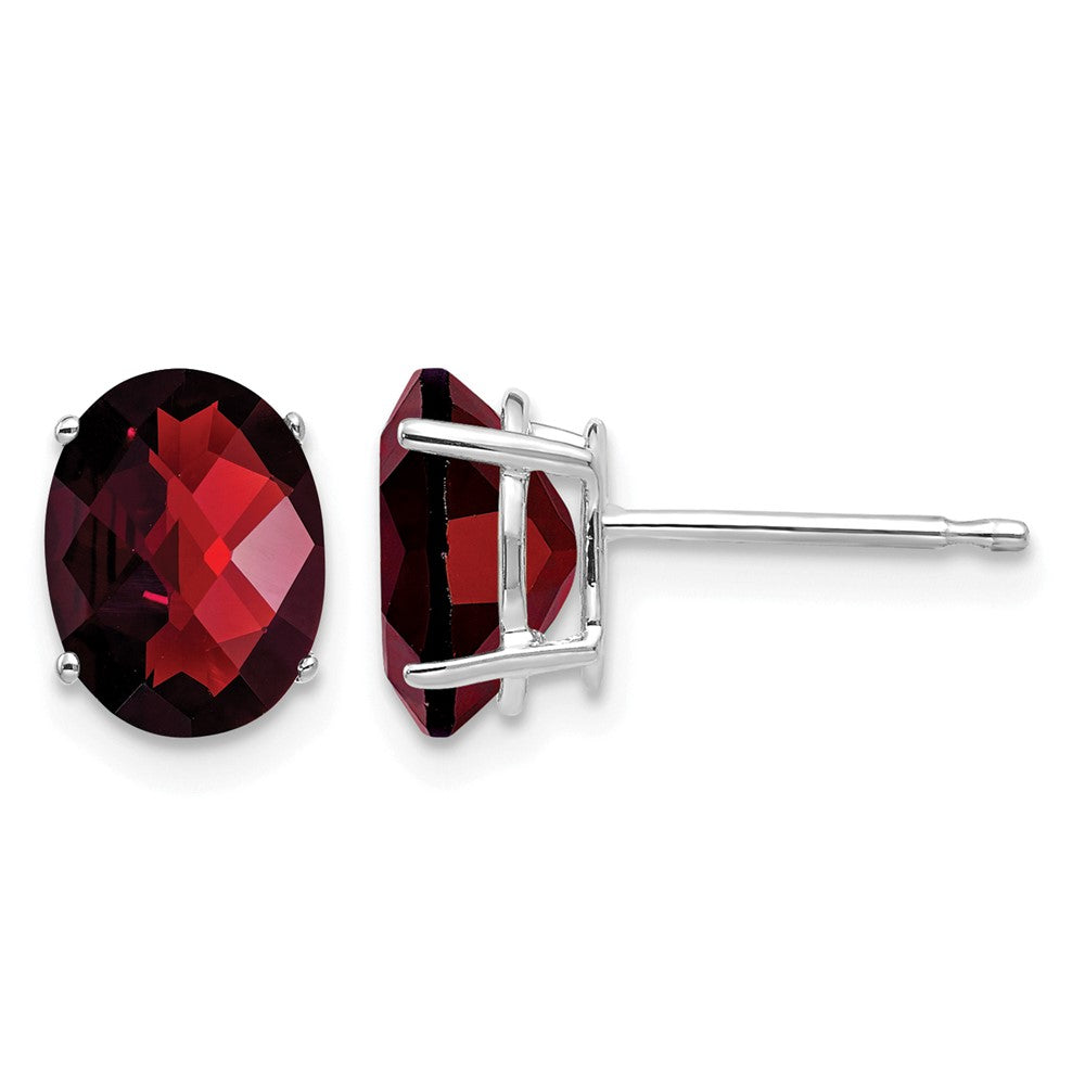 14k White Gold 8x6mm Oval Garnet Checker Earrings