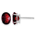 14k White Gold 8x6mm Oval Garnet Checker Earrings