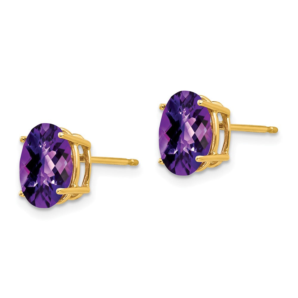 14k 9x7mm Oval Amethyst Checker Earrings