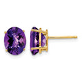 14k 9x7mm Oval Amethyst Checker Earrings