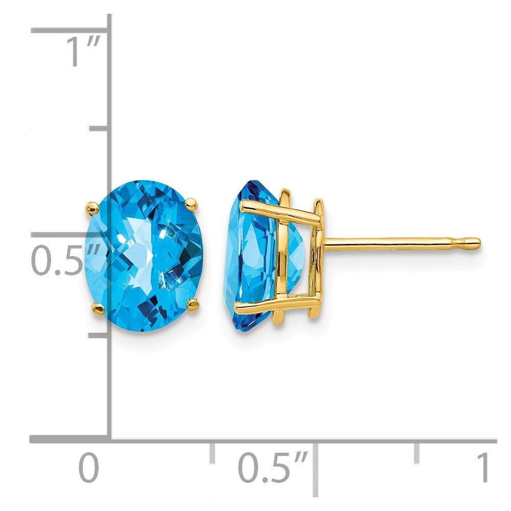 14k 9x7mm Oval Blue Topaz Checker Earrings
