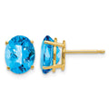 14k 9x7mm Oval Blue Topaz Checker Earrings