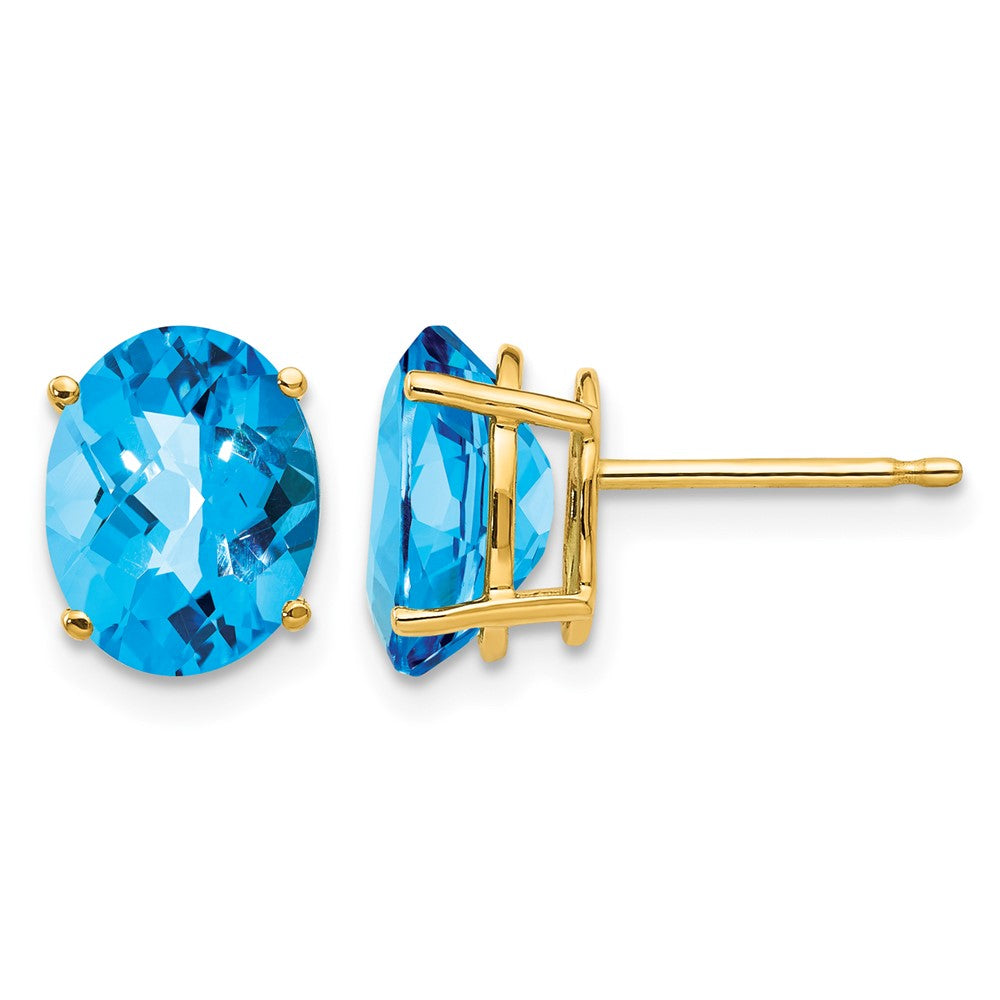 14k 9x7mm Oval Blue Topaz Checker Earrings