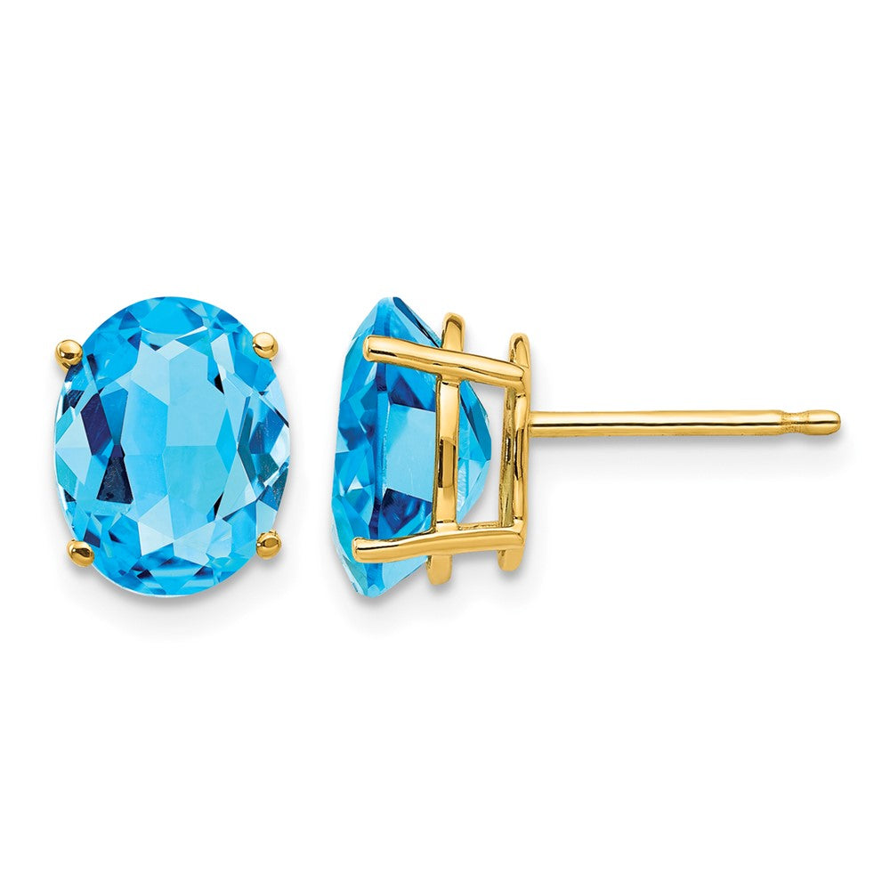 14k 9x7mm Oval Blue Topaz Earrings