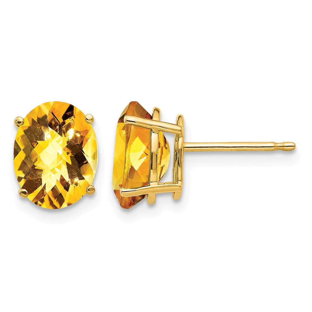 14k 9x7mm Oval Citrine Checker Earrings