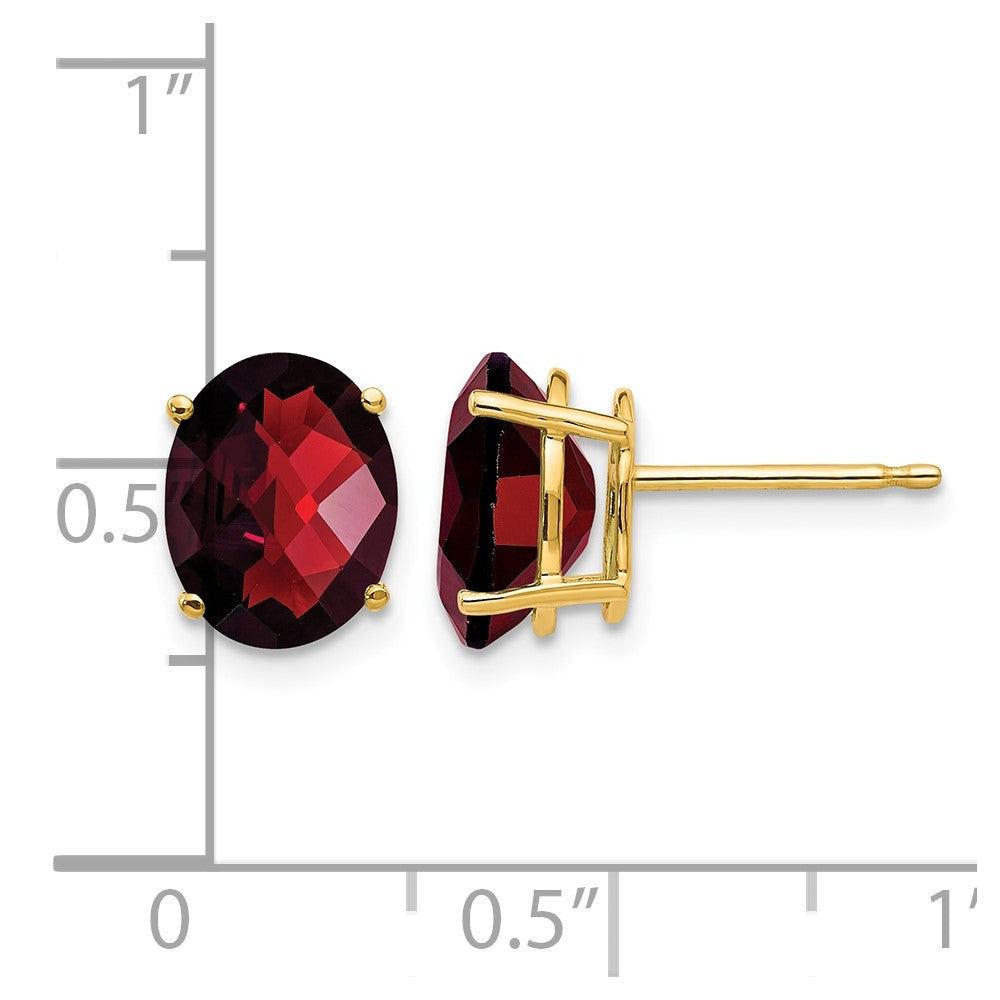 14k 9x7mm Oval Garnet Checker Earrings