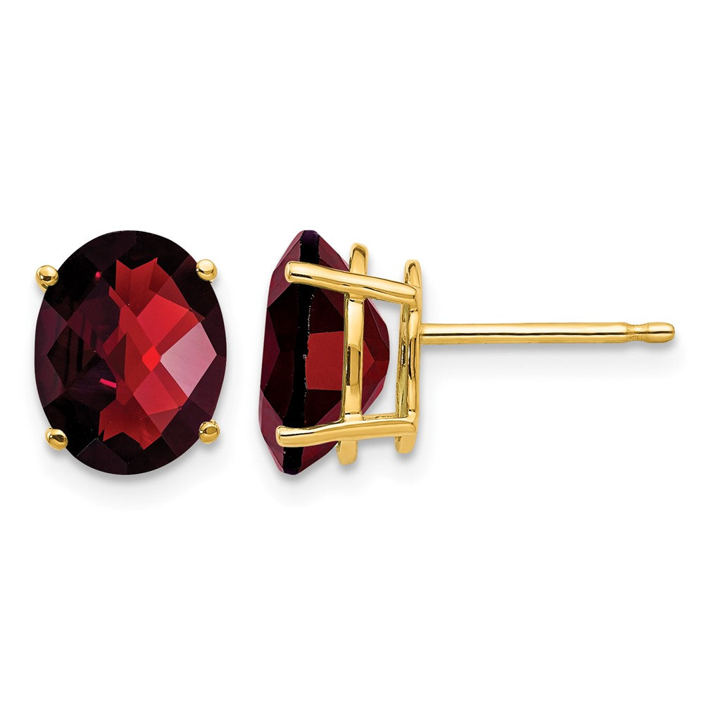 14k 9x7mm Oval Garnet Checker Earrings